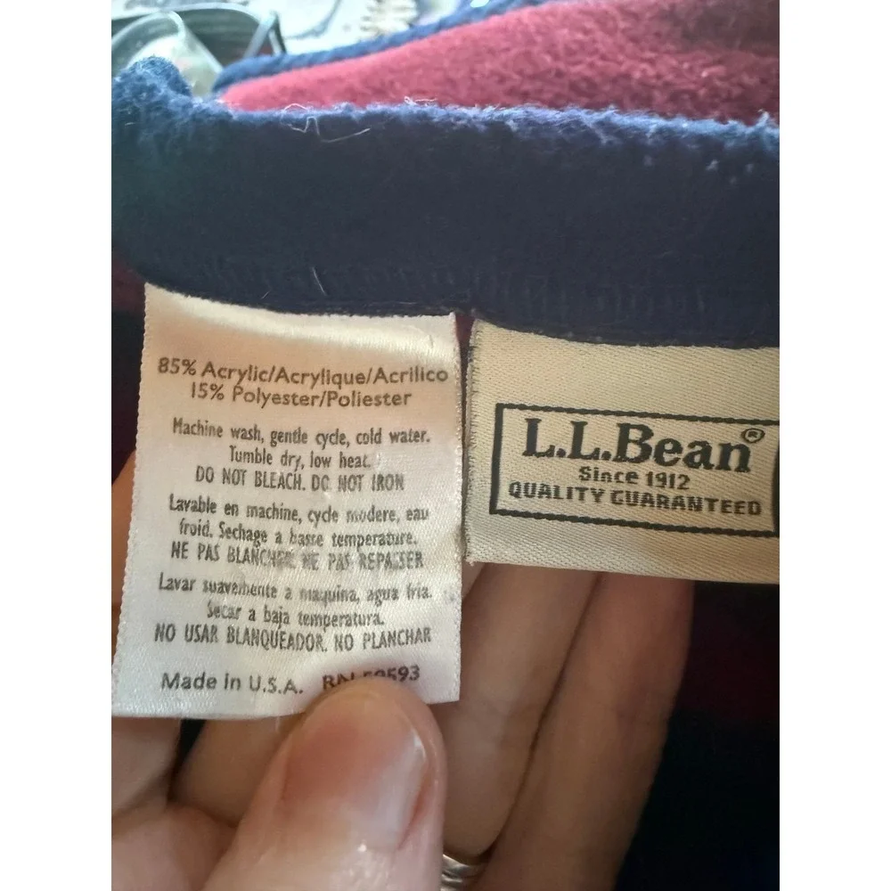 LL Bean Vintage Southwestern Tribal Fleece Throw Blanket Blue Red Green USA Made